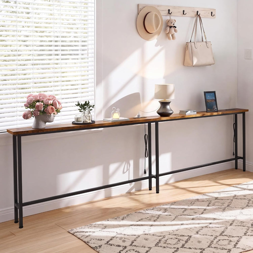 GRLEAF 102" Sofa Table with Built-in Power Strip (4 AC Outlets & 4 U...