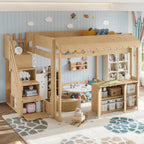 Full Over Full Loft Bed with Storage Stairs and Pretend Store Counter (Full)