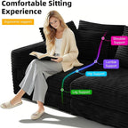 KEIKI 102.4" Sectional Couches, Modern Comfy Upholstered Sofa Cloud Couch, Deep Seat 4 Seat Sofa Set with Soft Pillows and Movable Ottoman for Living Room, Apartment, Office, Black