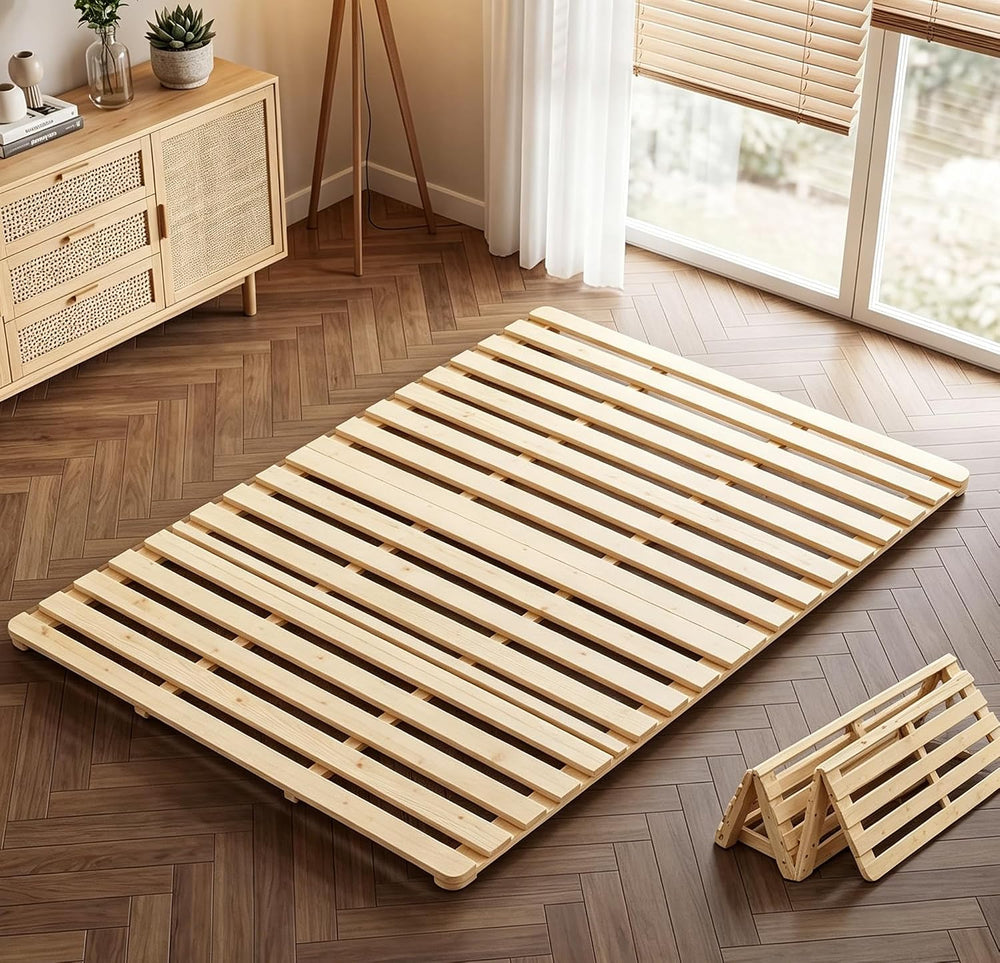 Floor Bed Frame, Foldable Japanese Tatami Bed Frame for Futon Mattress | Soli...