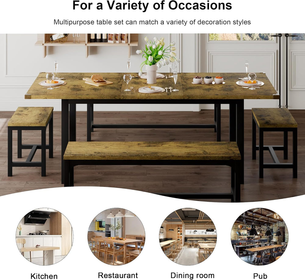 Feonase 5-Piece Dining Table for 4-8 People, 63" Extendable Kitchen Tabl...