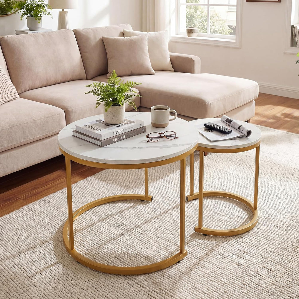 GOFLAME Nesting Coffee Tables Set of 2, Stacking Round Center Table with Wood...