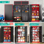 SISESOL Red Metal Storage Cabinet with Locking Doors and Shelves,Garage Storage Cabinet with Lock,Steel Locker,Lockable Cabinets for Home,Office,Shop,Garage Cabinets