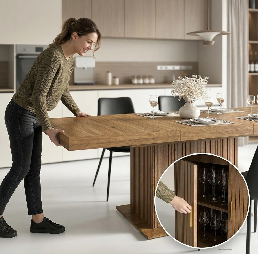 7 Piece Extendable Dining Table Set for 6, 63-79 Inch Brown Kitchen Table Set...