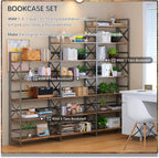 4NM 7 Tiers No Assembly Book Shelves, 72.4" H Folding Bookshelf Bookcase Open Industrial Foldable Shelves for Bedroom, Living Room, Home Office - Rustic Brown Black