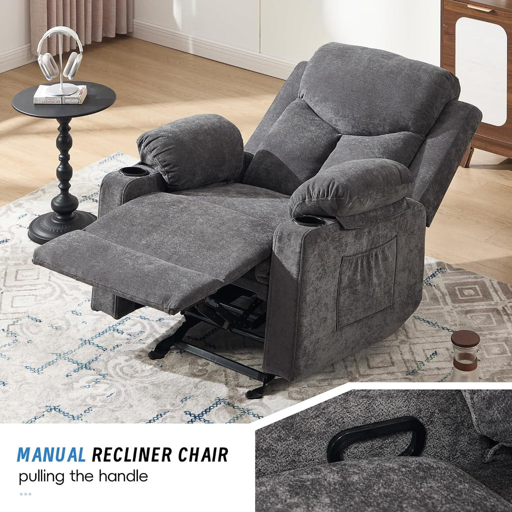 Overstuffed Velvet Electric Rocker Recliner Chair with 8 Point Vibration Massage Glider Recliner Sofa Featuring Cup Holders for Living Room Bedroom