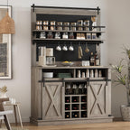GarveeHome Bar Cabinet 75 in Tall Coffee Hutch Large Kitchens Hutch Farmhouse Coffee Bar Cabinet Cupboard with Sliding Barn Door (Gray)