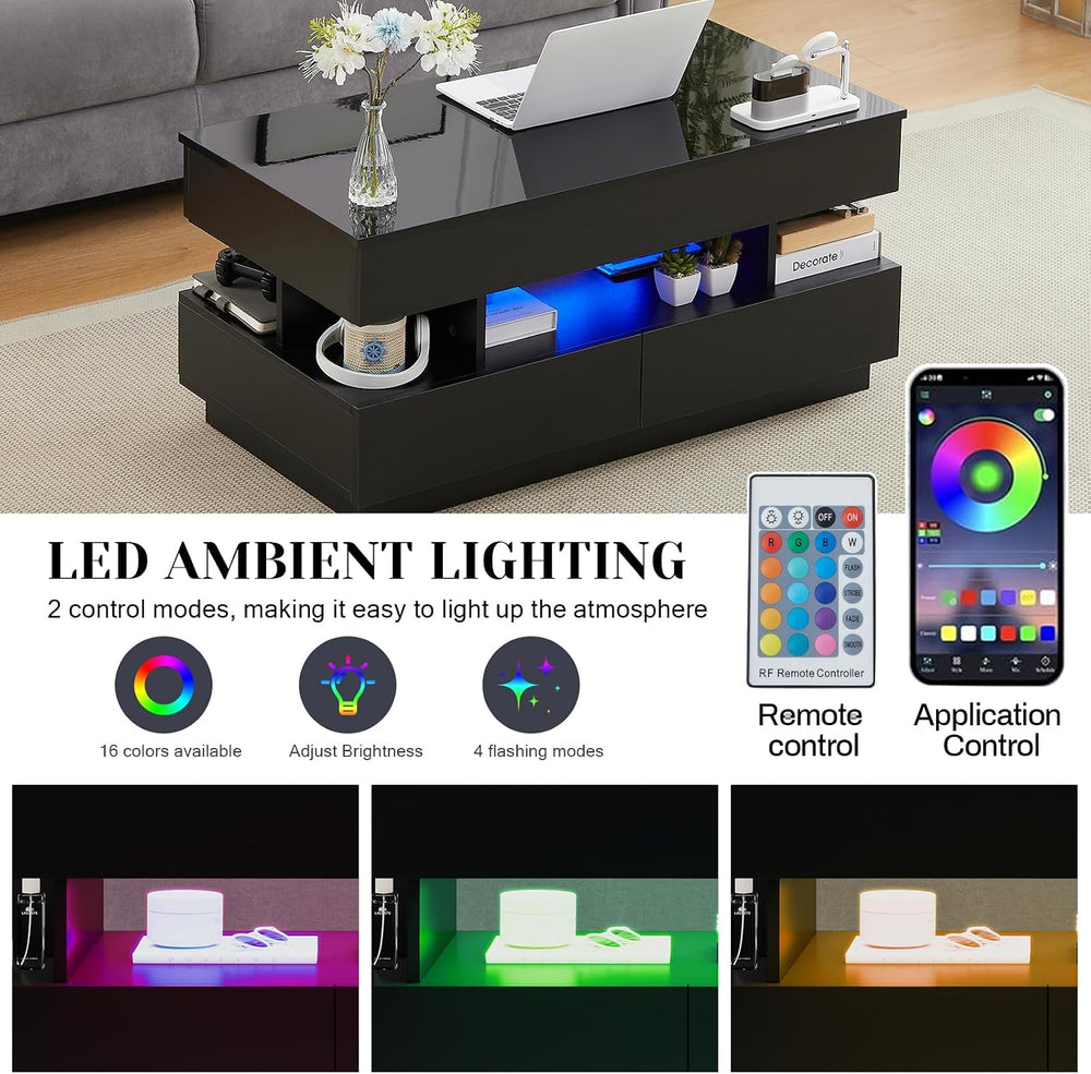 Lift Top Coffee Table, Black Coffee Table for Living Room