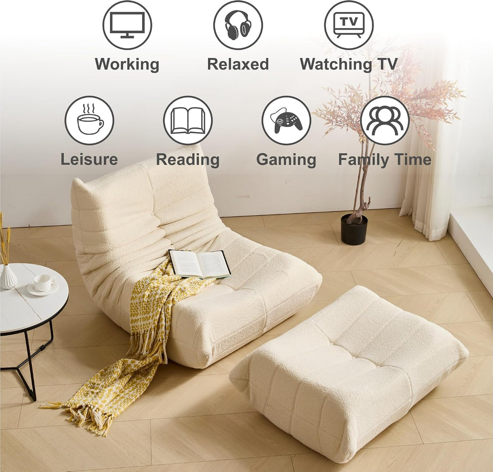 Dineli Bean Bag Chairs for Adults, Beanbag Chair with Ottoman Lounge Sofa Mem...