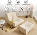 Dineli Bean Bag Chairs for Adults, Beanbag Chair with Ottoman Lounge Sofa Memory Foam Comfy Reading Chair for Bedroom & Living Room, Lazy Floor Sofa Couch (White, with Ottoman)