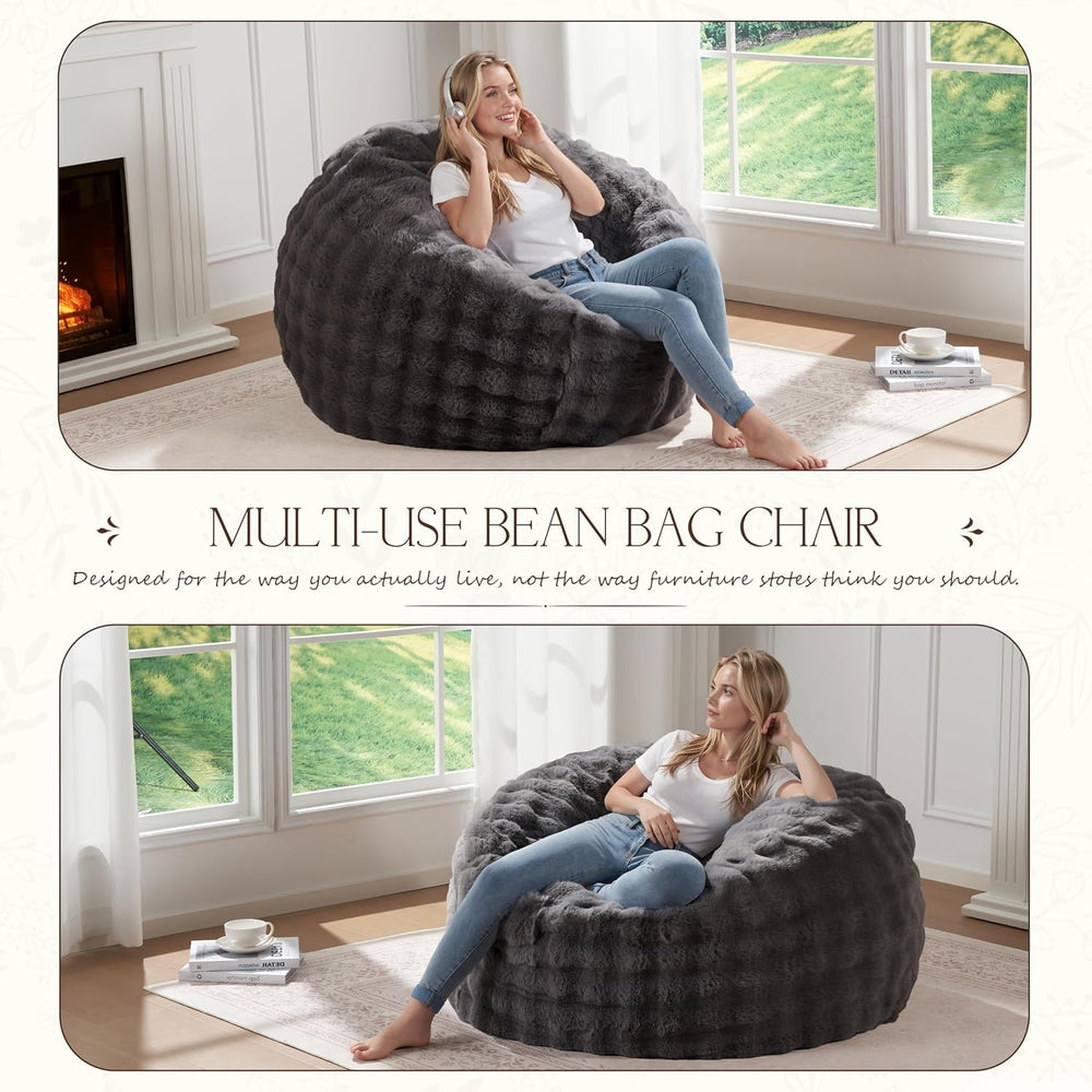 ZurNesfure Bean Bag Chair 3FT Adult Bean Bag with Filler Darkgrey, Medium | G...