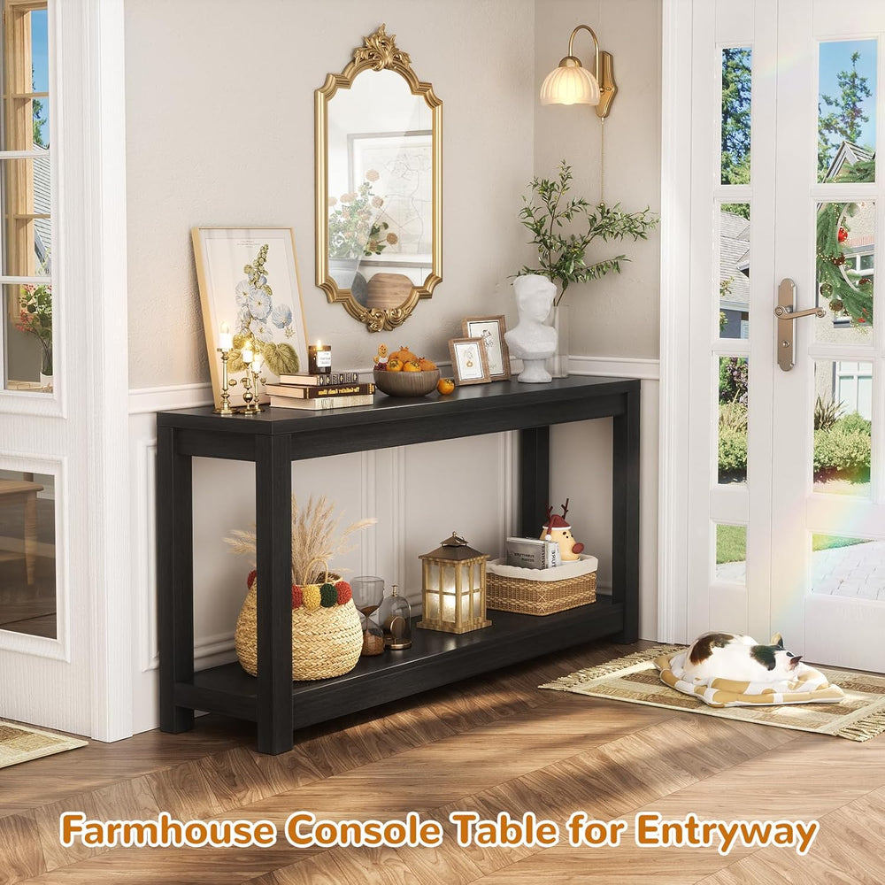 Besiost 47" Farmhouse Wood Entryway Table Narrow Console Table with Stor...