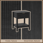 Fluted Night Stand with Golden Handle,Mid-Century Nightstands with Drawer,Modern Bedside Table with Storage Shelf,Large End Tables for Livingroom,Bed Side Tables for Bedroom,Black Wood Grain