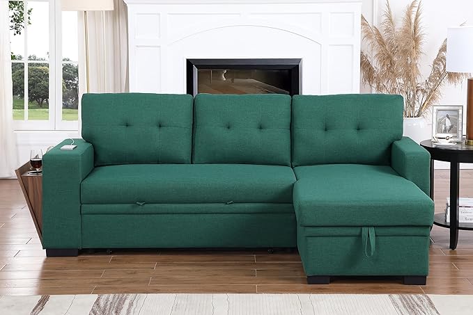 Devion Furniture Garisa 4-in-1 Convertible L Shaped Couch with Pull Out Bed and Storage, Sectional Sleeper Sofa with Reversible Chaise for Living Room, Apartment, Bedroom, Office