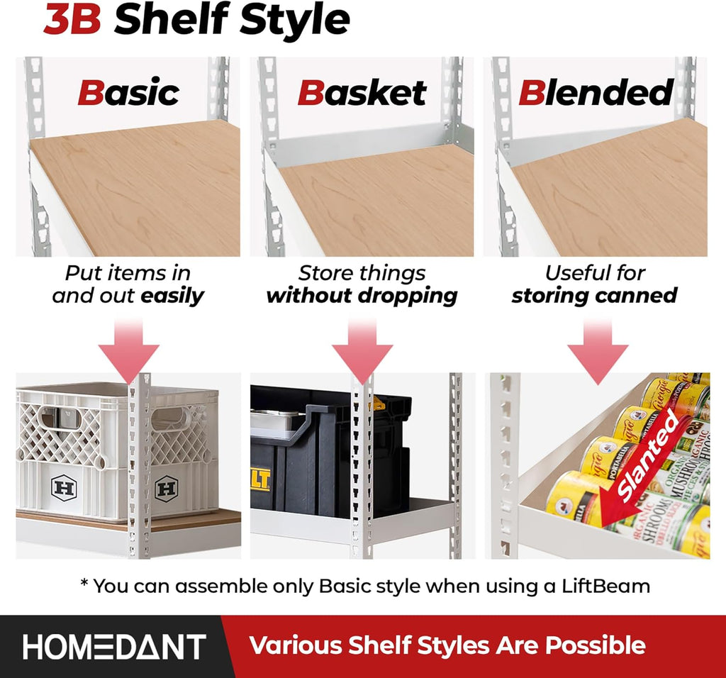 HOMEDANT 5 Tier Storage Shelves Adjustable Laminated Boltless Garage Metal Shelving Unit Heavy Duty Utility Rack Shelf Warehouse Pantry Closet Kitchen (3, (XL Deep) 48.1" W, White)