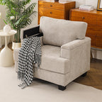 Oversized Accent Chair with Armrest Organizer,Comfy Living Room Chairs with Thick Cushion,Upholstered Linen Fabric Armchair,Big Reading Chair,Sofa Chair for Bedroom,Khaki