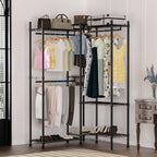 Garment Rack Heavy Duty Clothes Rack Adjustable Freestanding Metal Portable Wardrobe Closet Rack with Shelves for Hanging Clothes - 72" L x 14" W x 75" H, Black