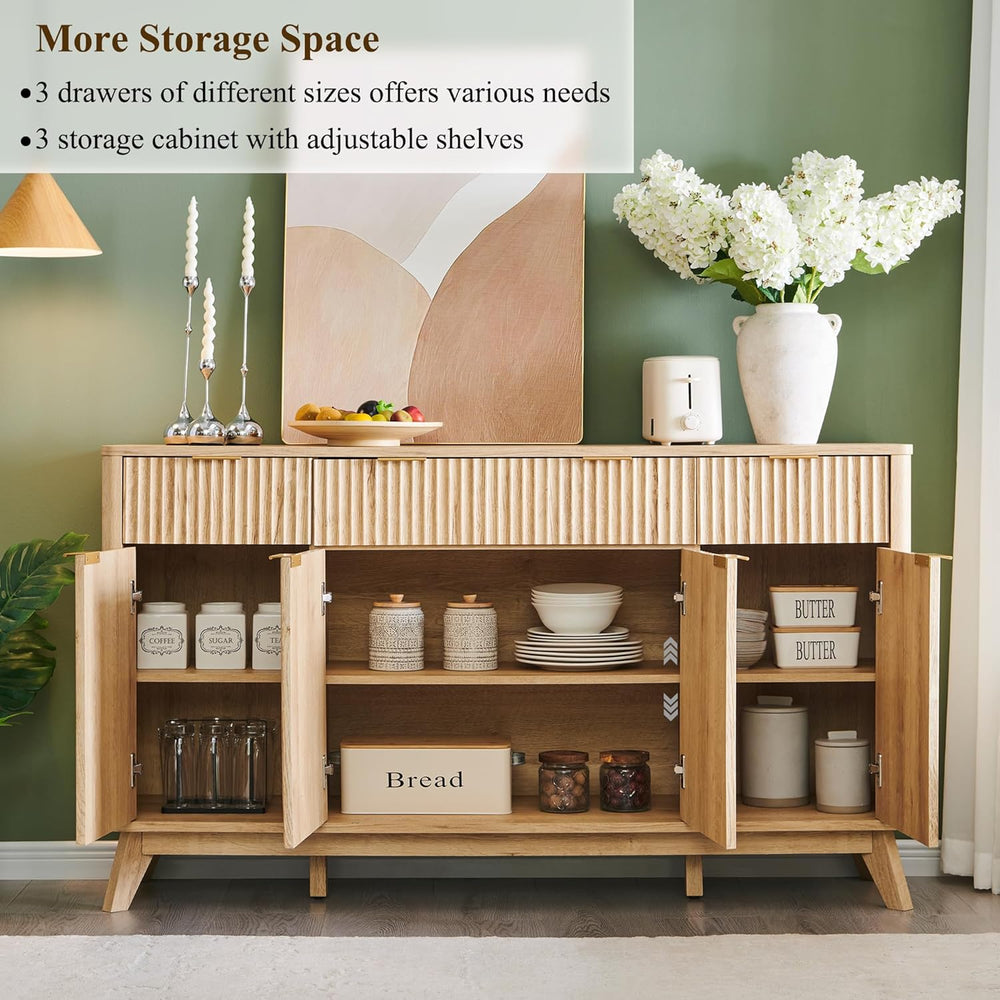 T4TREAM Large Buffet Sideboard Cabinet with Storages, 60" Fluted Modern ...