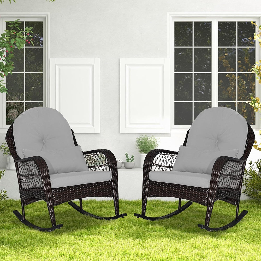 Tangkula Outdoor Wicker Rocking Chair, Patio Rattan Rocker with Seat Back Cus...