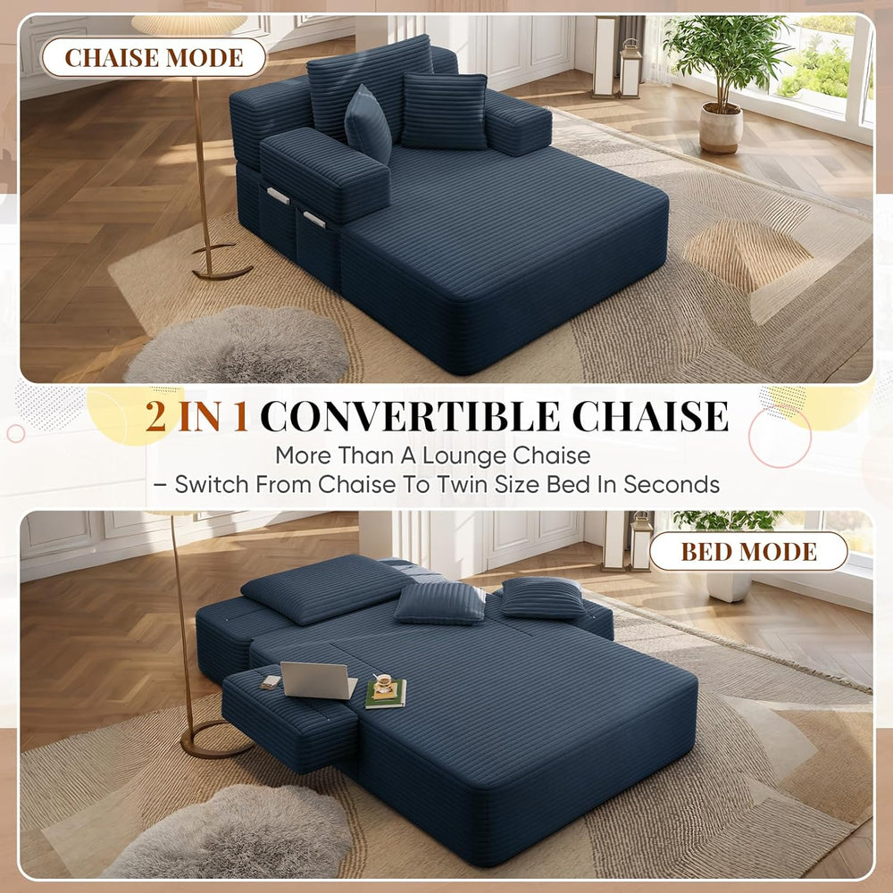Chaise Lounge Chair Indoor, 60" Oversized Sleeper Couches W/Foldable Arm...