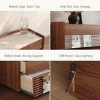 POVISON Fully-Assembled Mid Century Matte Sintered Stone TV Stand, 78.74" Wood Media Console with Adjustable LED Light, Entertainment Center with Storage for Living Room
