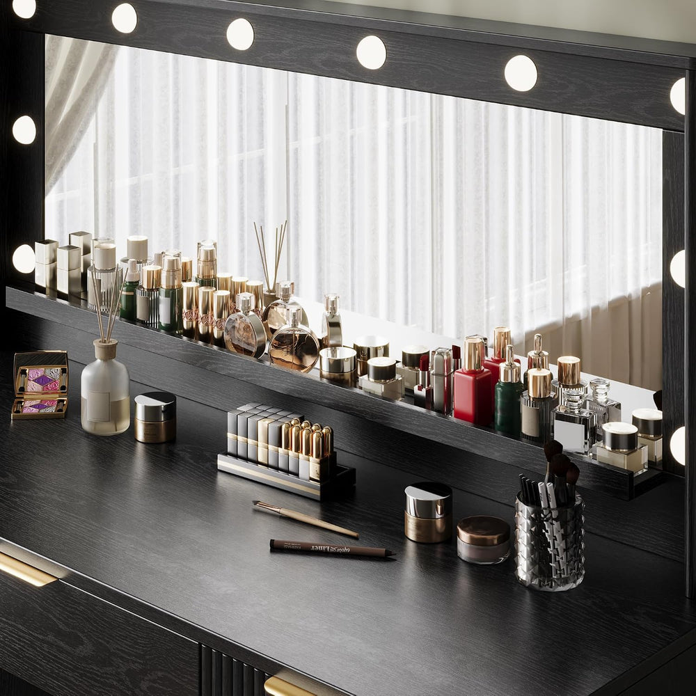 Fluted Makeup Vanity Desk with Large 39.3" Mirror and Lights, 48.8"...