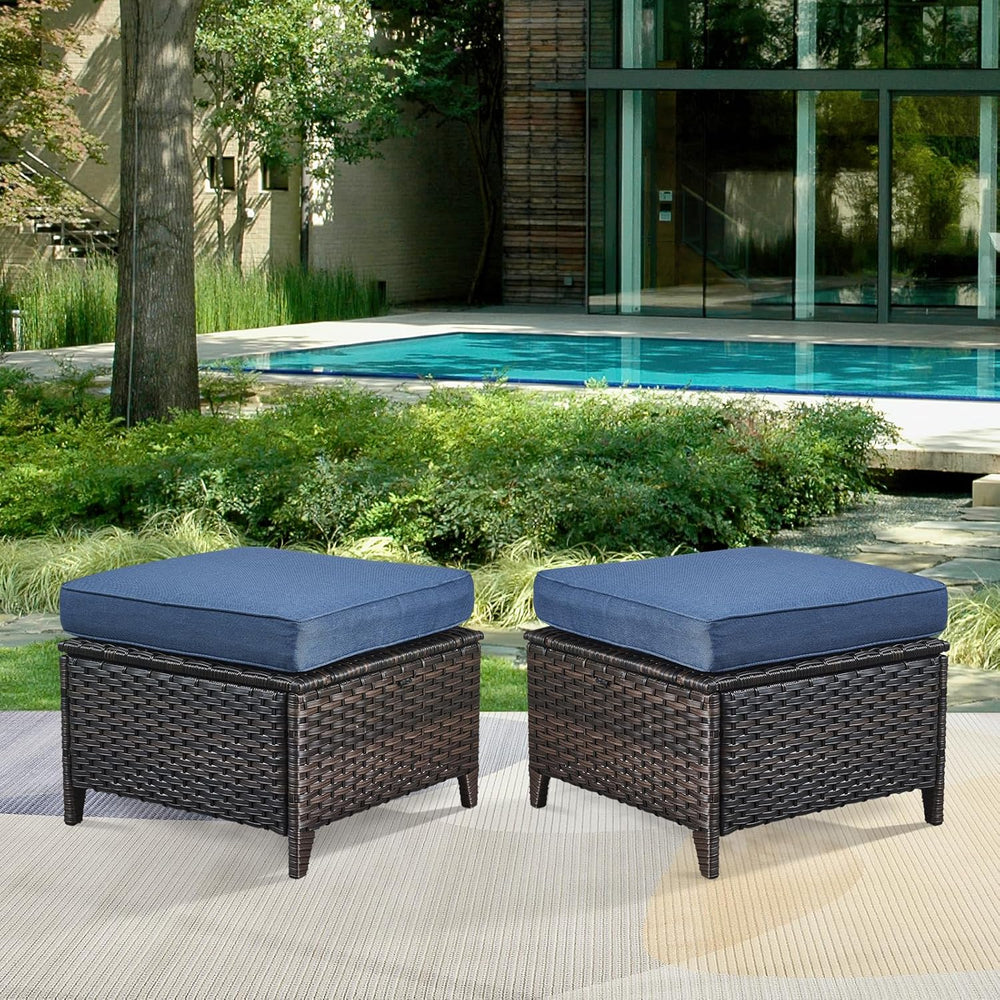 Patio Ottomans Set of 2 Outdoor Ottomans Wicker Foot Stools 2 Piece Footrest ...