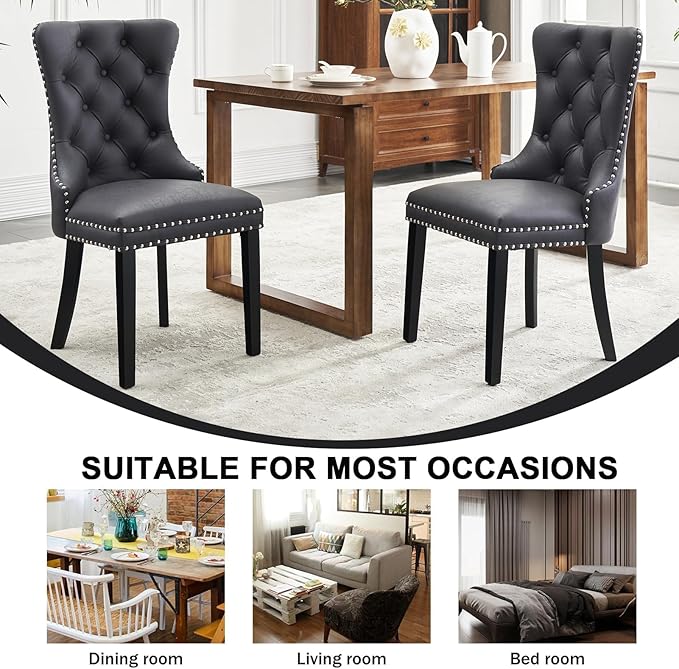 Kiztir Leather Dining Chairs Set of 4, Upholstered Dining Chair with Nailhead...
