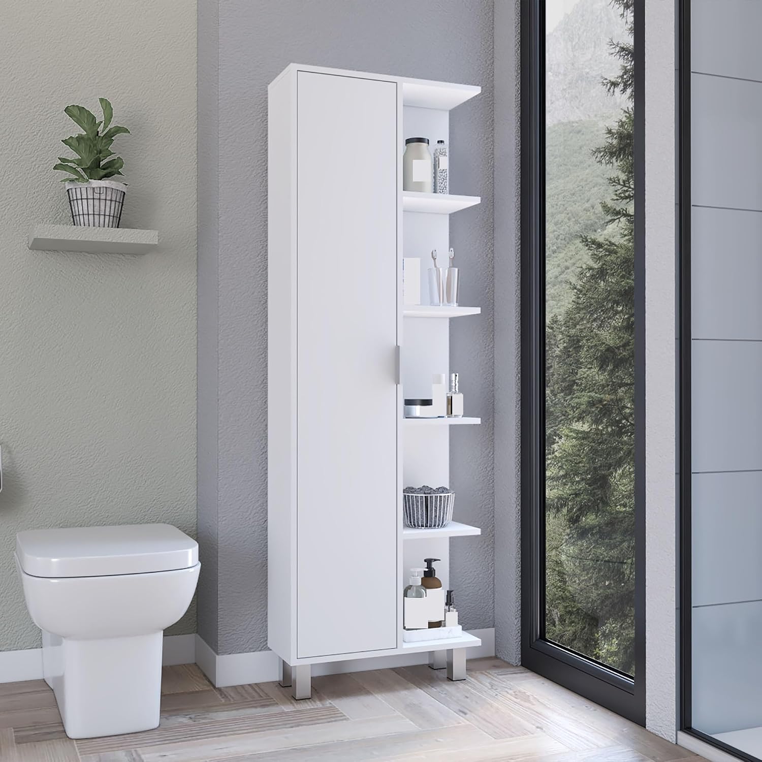 Modern Minimalist Cabinet, Contemporary Storage Locker with 1 Door and 9 Shelves,for Kitchen Home