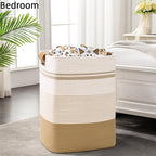 Laundry Hamper, 85L Tall Laundry Basket with Leather Handles, Rectangle Large Clothes Hamper for Organizing, Cotton Woven Laundry Baskets Storage Hampers for Bedroom, Nursery, Living Room