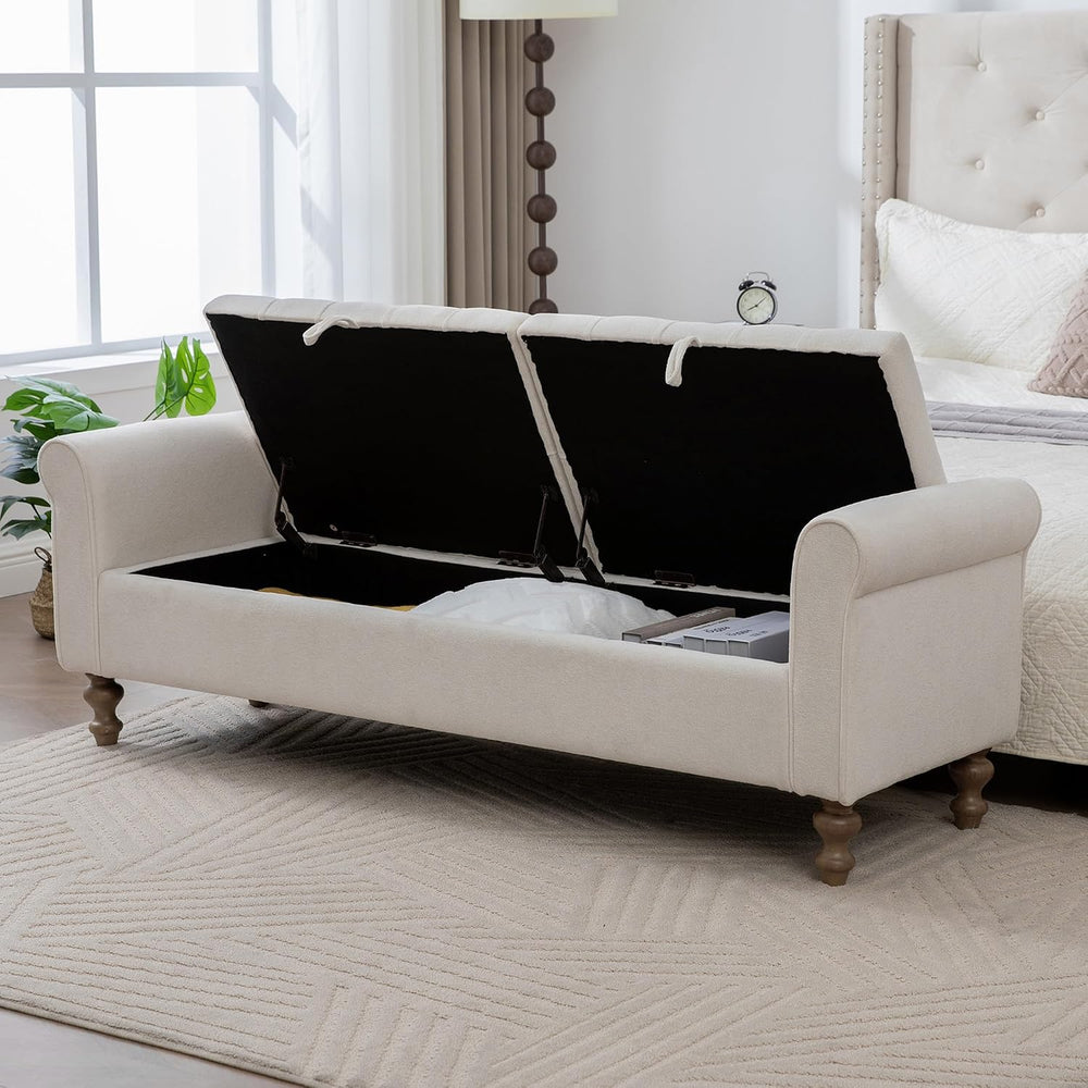 66" End of Bed Storage Bench King Size Beige,Napped Fabric Window Bench ...