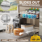 2 Tier Pull Out Cabinet Organizer 24" W X 22" D, Chromed, Full Slide Out | For Kitchen Organizers and Storage, Pull Out Drawers For Cabinets Capacity Heavy Duty Caddy, Cabinet Shelves, Bathroom Pantry