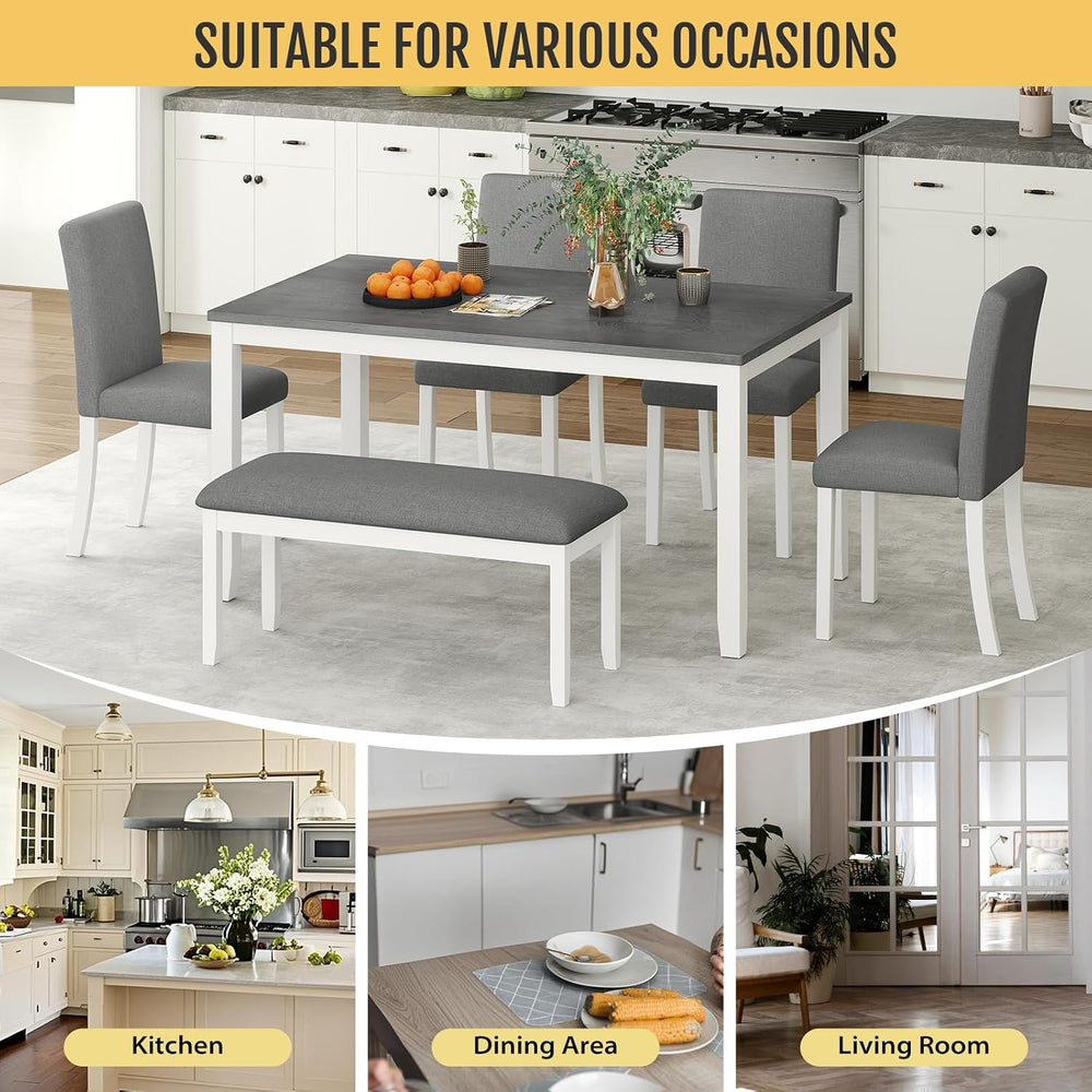 Zevemomo 6-Piece Solid Wood Dining Table Set, Wooden Legs, Grey & White |...