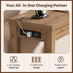 Cyclysio 63" Console Table with Charging Station, 13.8" Deep Farmhouse Sofa Table Behind Couch with 2 AC Outlets & 3 USB Ports, Long Entryway TV Console or Home Office Desk, Natural Oak