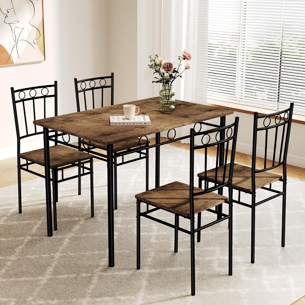 Dining Table Set for 4, 5-Piece Kitchen Table and Chairs, Rectangular Dining ...