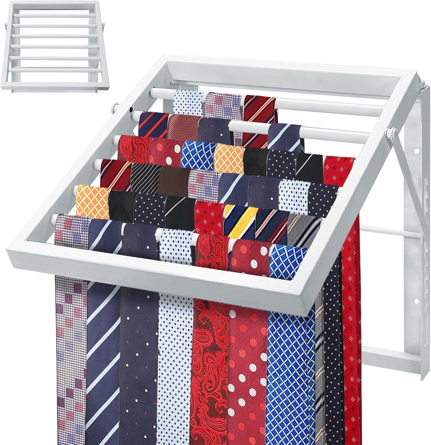 Tie Rack Wall Mounted, Adjustable Angle Tie Organizer for 60 Ties & Scarves | Holds up to 60 Ties, 10 Angle Slots, Wall-Mounted Easy Installation, Long-Lasting Design