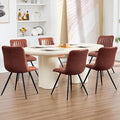 Dining Chairs Set of 6, Modern Dining Chairs with Thick Cushions, PU Leather Upholstered Kitchen Dining Room Chairs with Metal Legs for Dining Living Room (Reddish Brown)