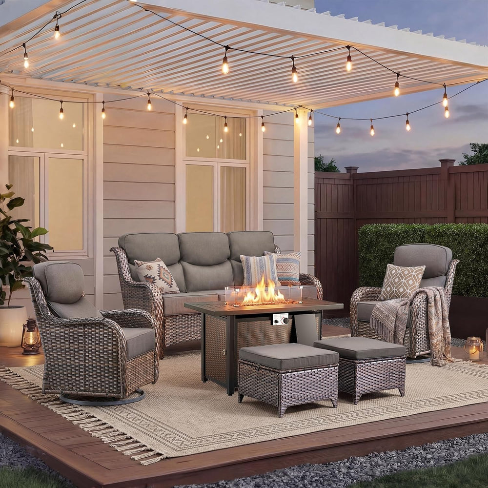 Luxury Patio Furniture Set with Fire Pit Table-6 Pieces All Weather Outdoor S...