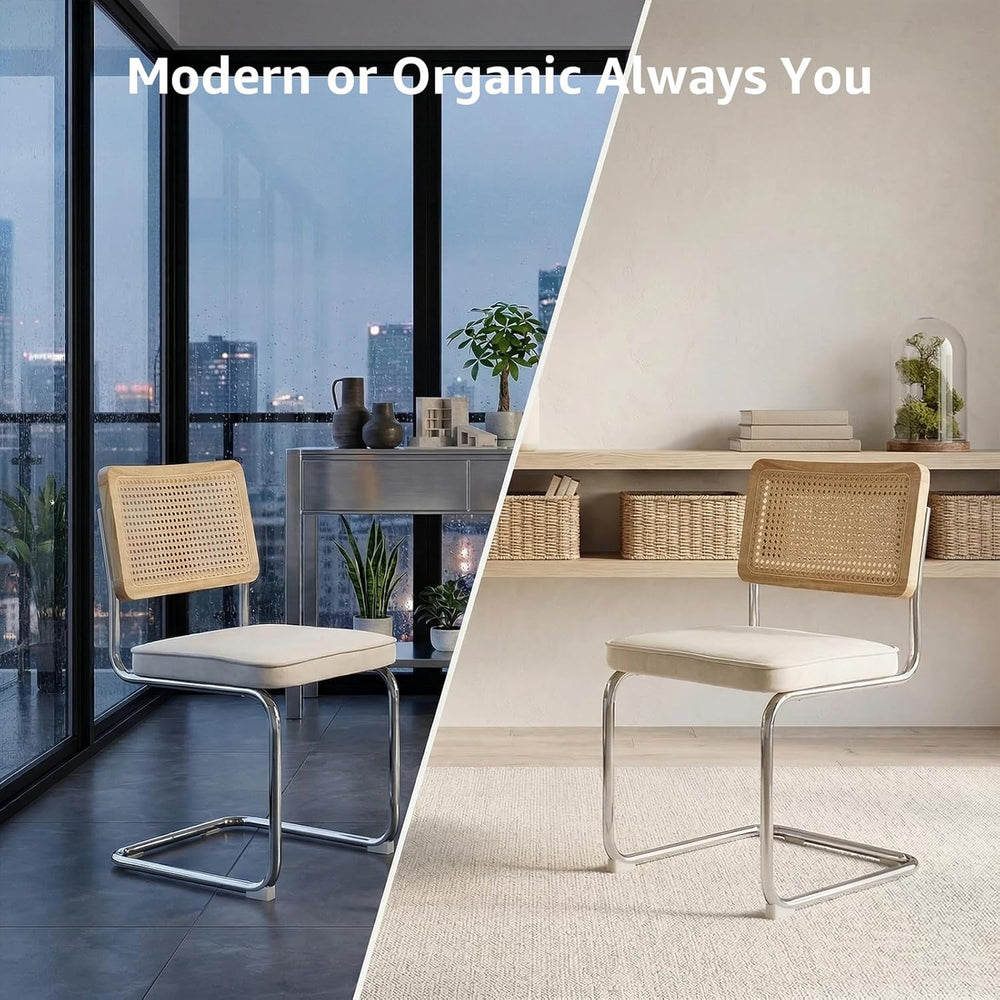 Rattan Dining Chairs Set of 4, Mid-Century Modern Dining Room Chairs with Can...