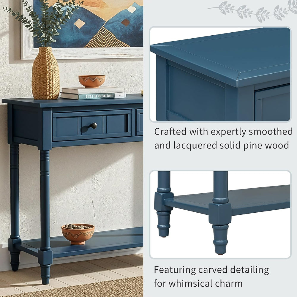 P PURLOVE Console Table Sideboard Wooden Sofa Table with 2 Drawers and Bottom...