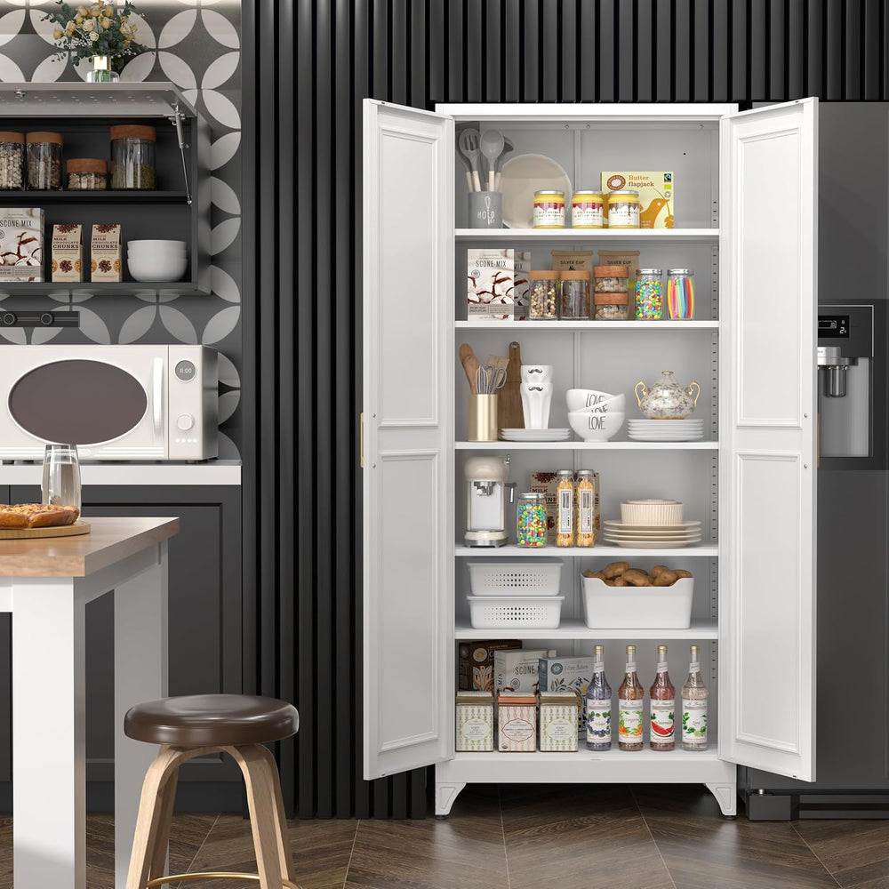 SteeLoong 75”Metal Pantry Storage Cabinet with Doors & 5 Adjustable Shelv...