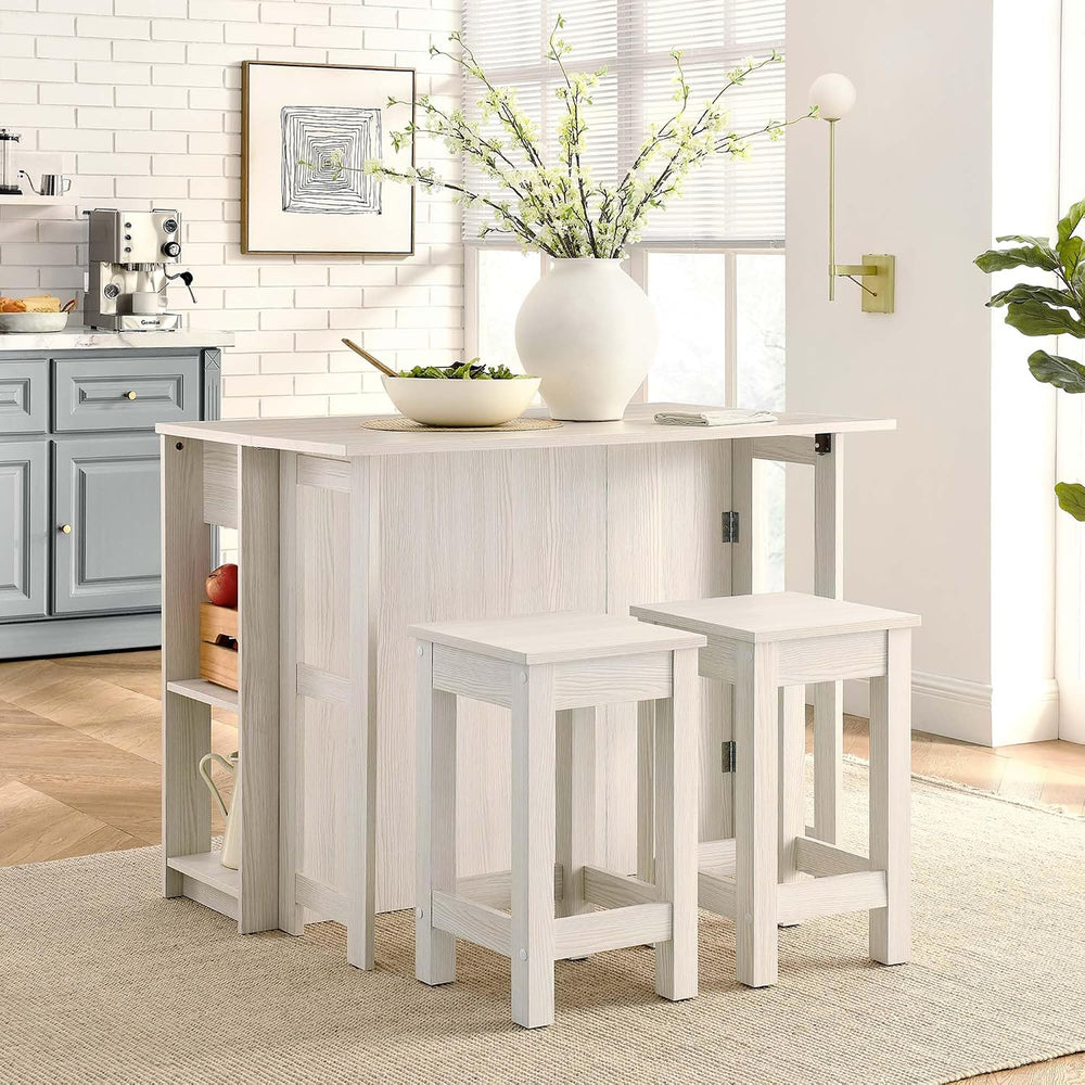 Modway Meadowbrook 3-Piece Kitchen Island with Seating and Drop-Leaf Table in...