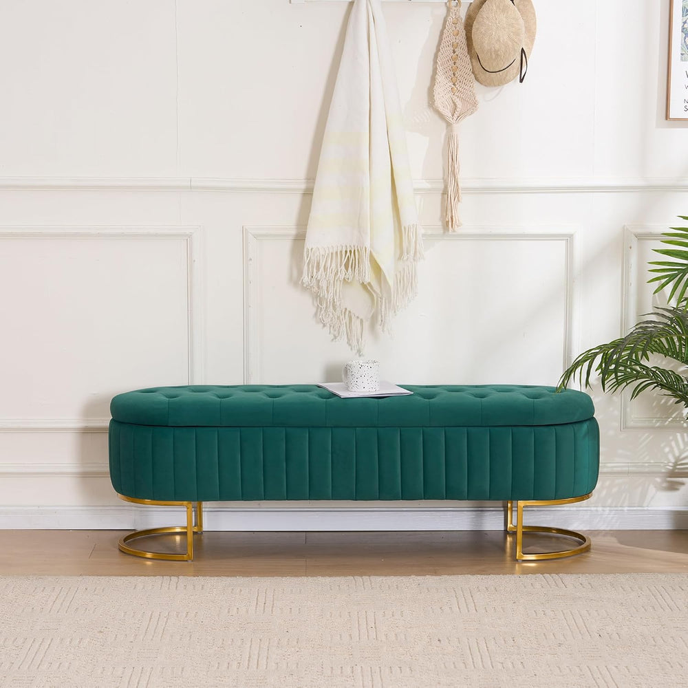 Velvet Storage Bench for Bedroom, Modern Tufted End of Bed Bench for King Siz...