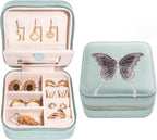 S.Leaf Travel Jewelry Organizer Boxes for Women Small Portable Necklace Earrings Bracelet Rings Travel Case Best Friend Birthday Gifts for Women Trendy (Butterfly_Hazeblue_Gray)