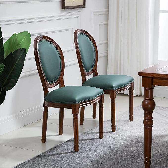 Nrizc French Dining Chairs Set of 2, Farmhouse Dining Room Chairs with Round Back, Solid Walnut Wood Legs, Oval Side Chairs for Kitchen/Bedroom/Dining Room