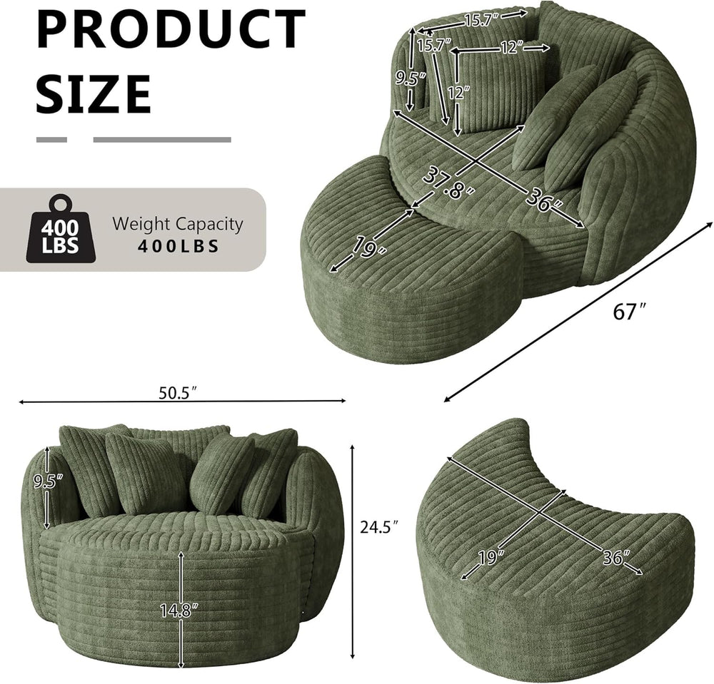 DAMAIFROM 50.5" W x 67" D Oversized Chaise Lounge Chair with Ottoma...