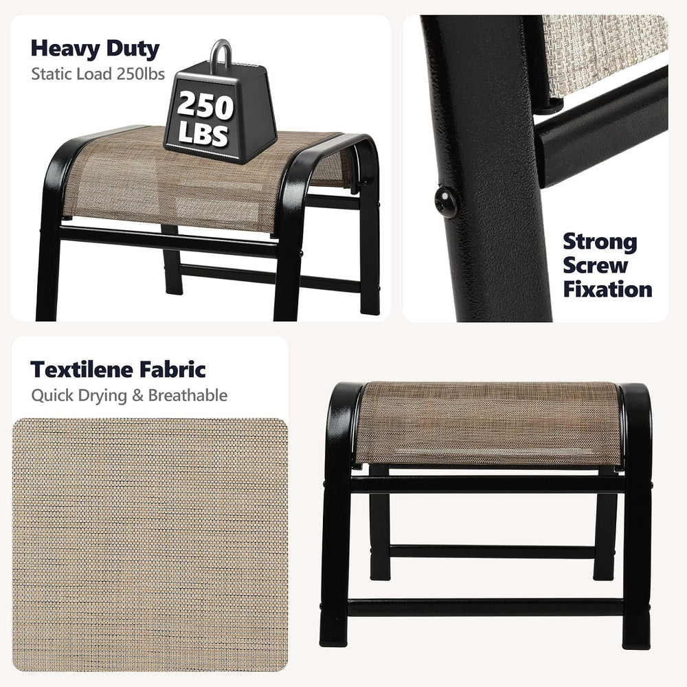 Outdoor Ottoman Patio Footstool 2 Set Modern Breathable Metal Frame Foot Rest...