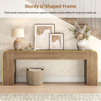 82.75" Extra Long Console Table for Entryway, Farmhouse Rounded-Edge Entryway Table, U-Shaped Foyer Table Sofa Table for Living Room Hallway Entrance, Rustic Brown