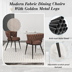 KCC Fabric Dining Chairs Set of 2, Modern Dining Chair with Metal Legs, Woven Upholstered Dining Chairs for Dining Room, Kitchen, Vanity, Living Room (Brown)