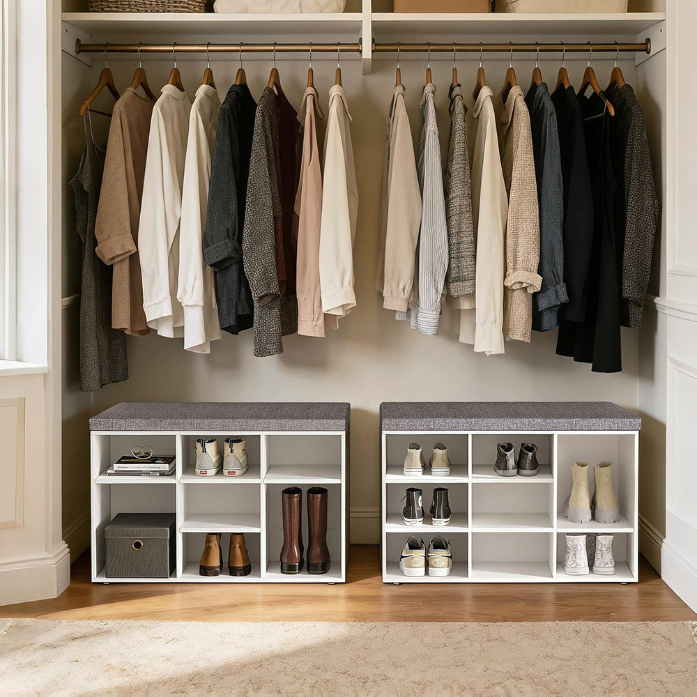 DINZI LVJ Shoe Storage Bench with Cushion, Cubby Shoe Rack with 9 Cubbies, Ad...